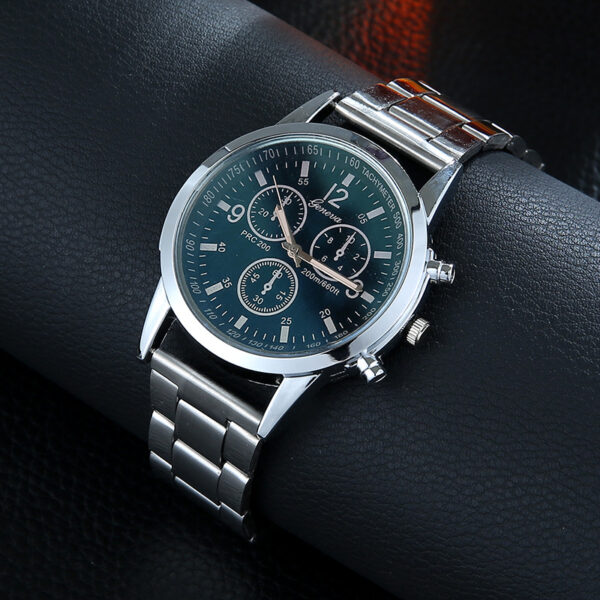 Bold Blue Luminous Stainless Steel Chronograph Watch - Image 3