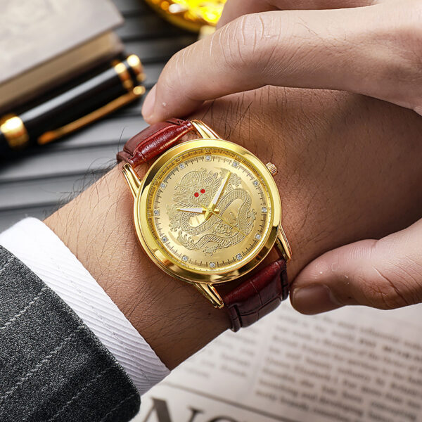 Dragon Power Men's Watch: Gold-Tone, Leather, Quartz, Water Resistant - Image 2