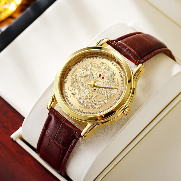 Dragon Power Men's Watch: Gold-Tone, Leather, Quartz, Water Resistant - Image 4