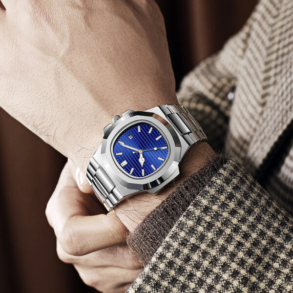 Stainless Steel Quartz Watch with Calendar, Luminous Dial & Exhibition Caseback - Image 2
