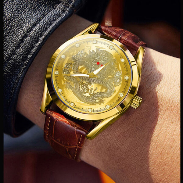 Dragon Power Men's Watch: Gold-Tone, Leather, Quartz, Water Resistant - Image 3
