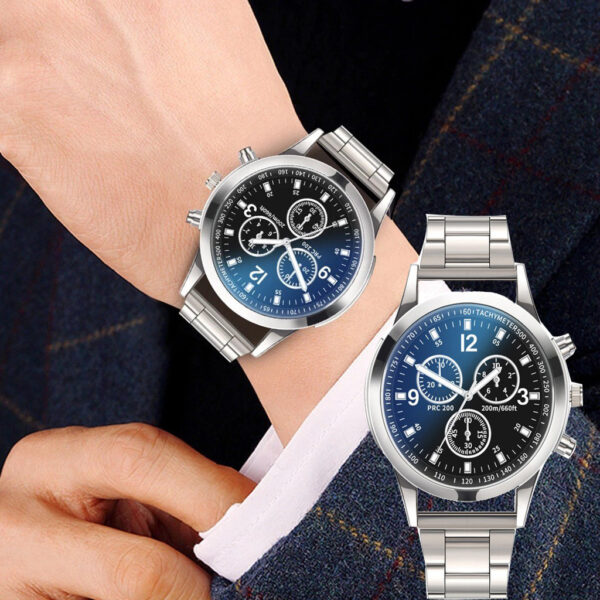 Bold Blue Luminous Stainless Steel Chronograph Watch - Image 5