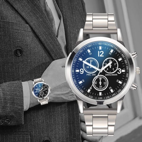 Bold Blue Luminous Stainless Steel Chronograph Watch - Image 2