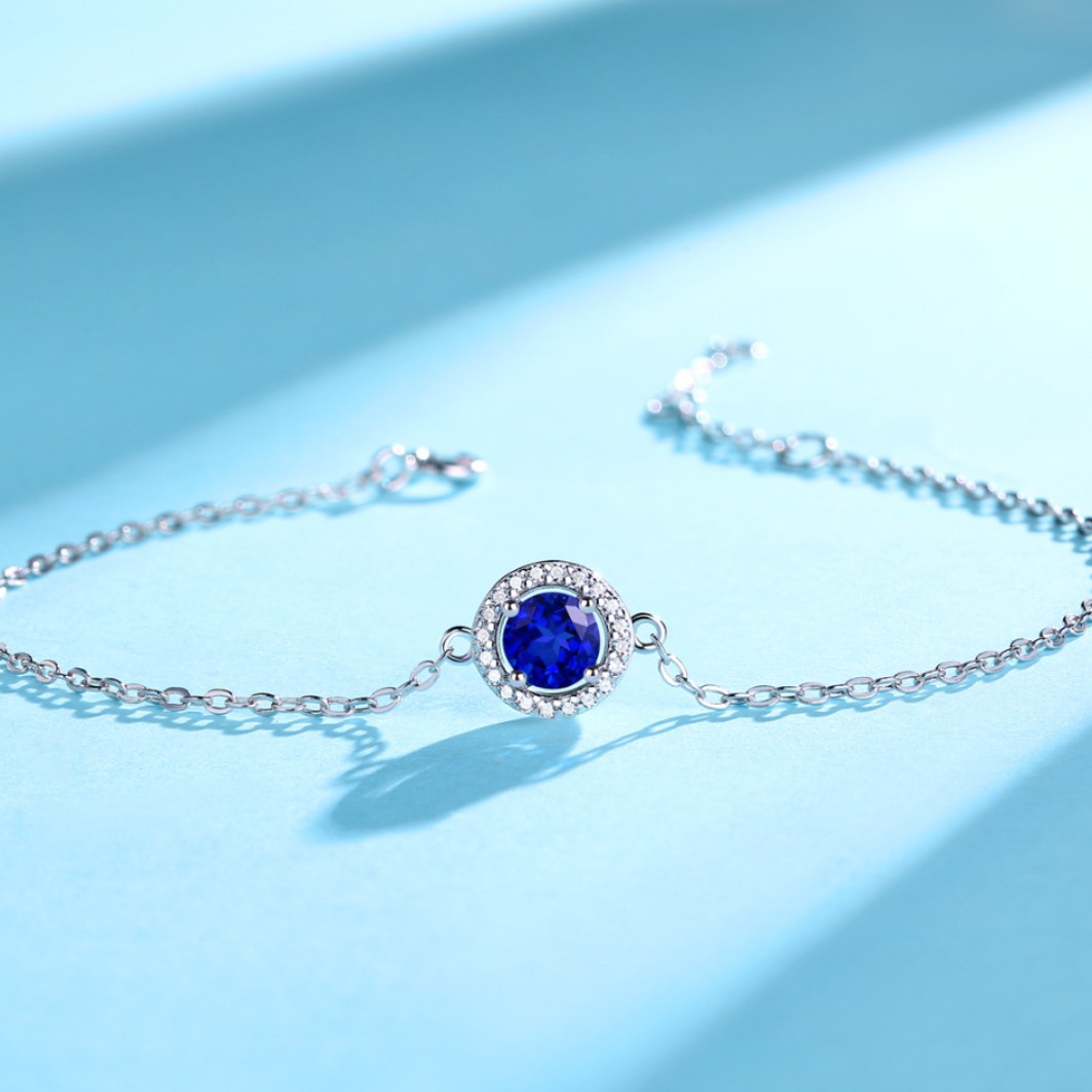 Silver-plated white gold bracelet with sapphire and moissanite - Image 3
