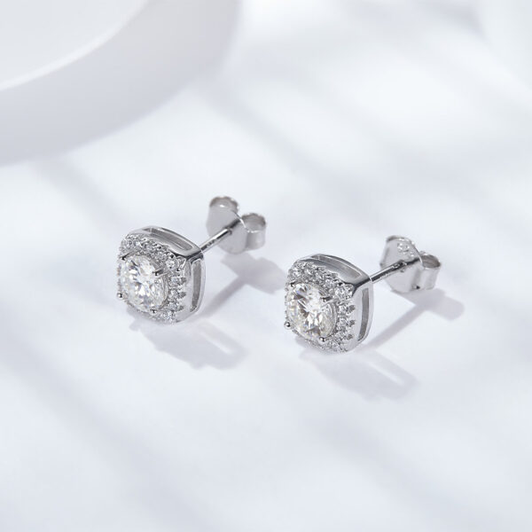 Sterling Silver Luxury Square-Clad Moissanite Silver Stud Earrings - Image 2
