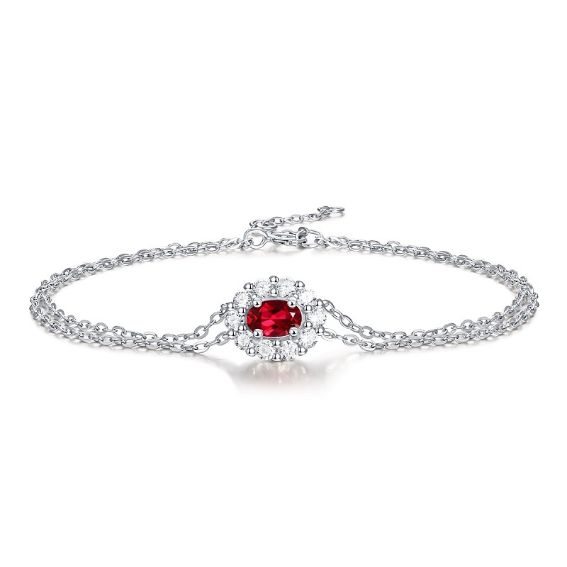 Sterling Silver Red Heart Bracelet Cultivated Ruby Bracelet - Image 2