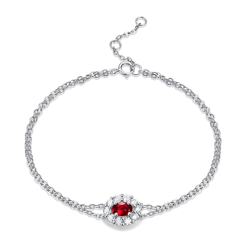 Sterling Silver Red Heart Bracelet Cultivated Ruby Bracelet