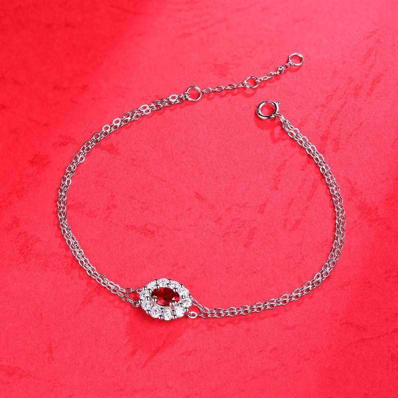 Sterling Silver Red Heart Bracelet Cultivated Ruby Bracelet - Image 3