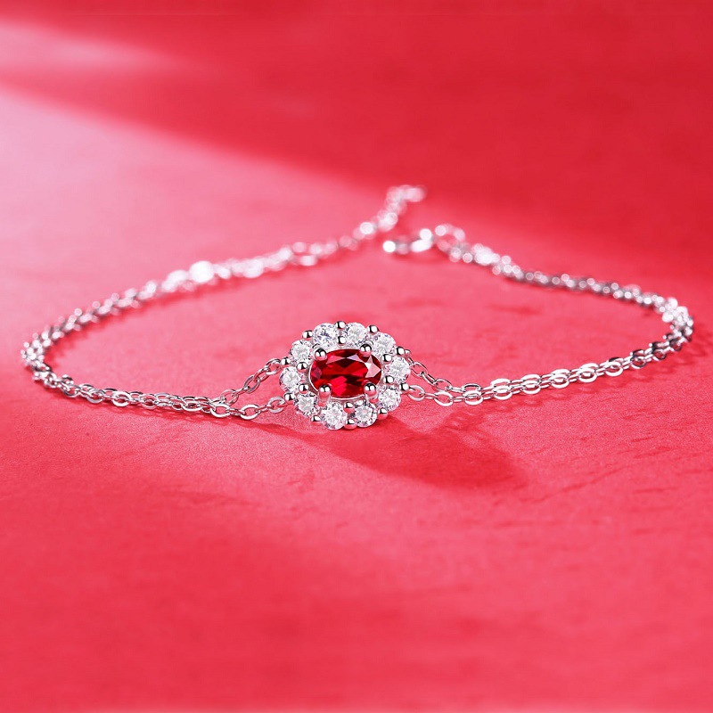 Sterling Silver Red Heart Bracelet Cultivated Ruby Bracelet - Image 4