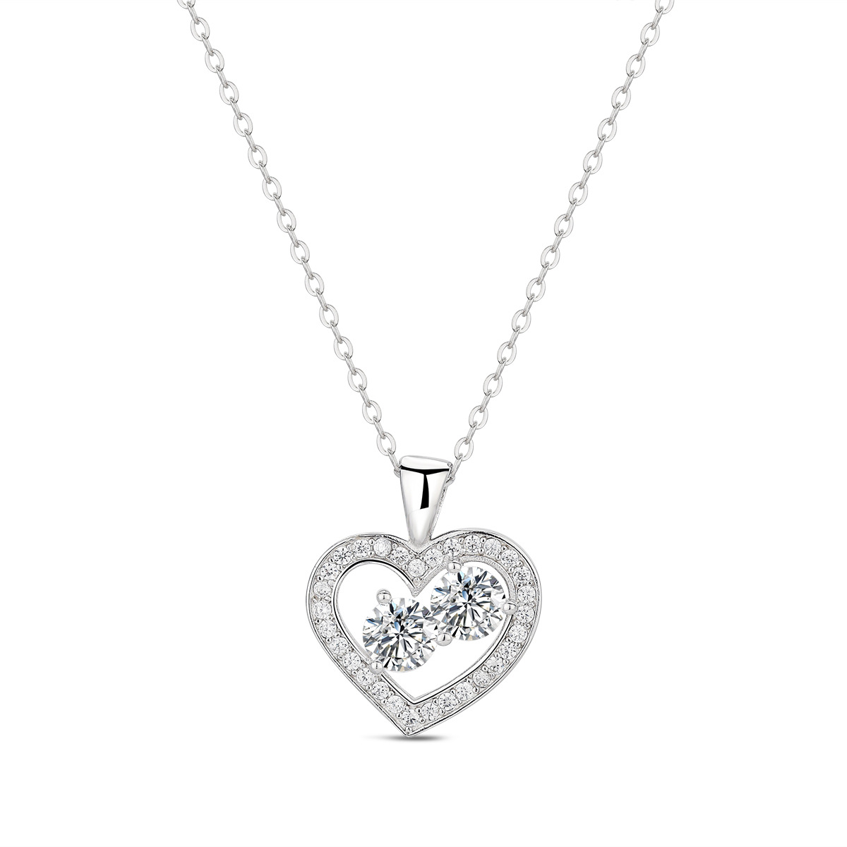 Sterling Silver Heart Classic Diamond Pendant Clavicle Necklace - Image 5