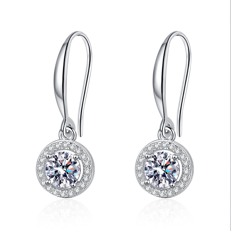 Silver earrings, moissanite ear hooks, women's moissanite earrings