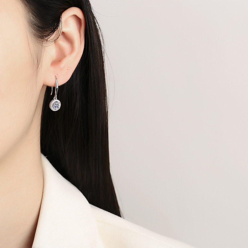 Silver earrings, moissanite ear hooks, women's moissanite earrings - Image 4